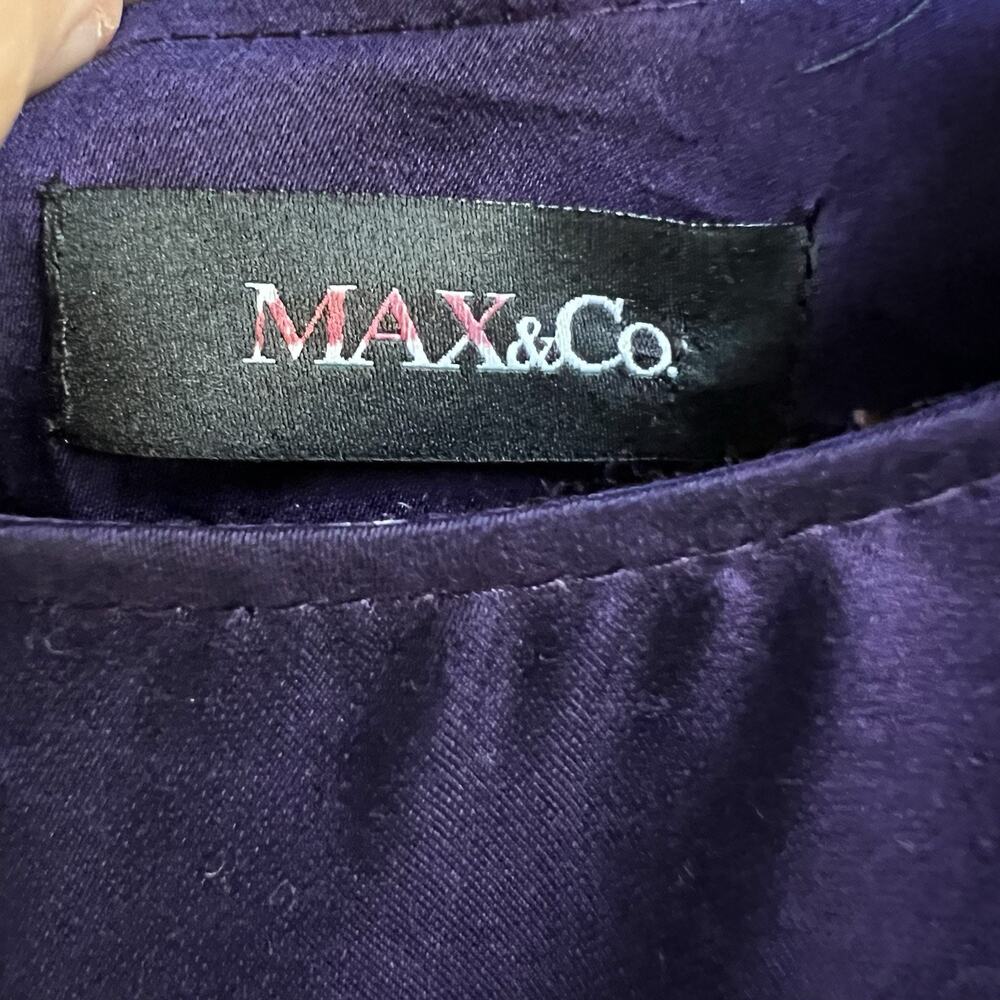 Max&Co. Purple Floral Shift Midi Dress Hi Lo Ruffle Skirt Sz XS S ? Half Slv - Picture 8 of 10